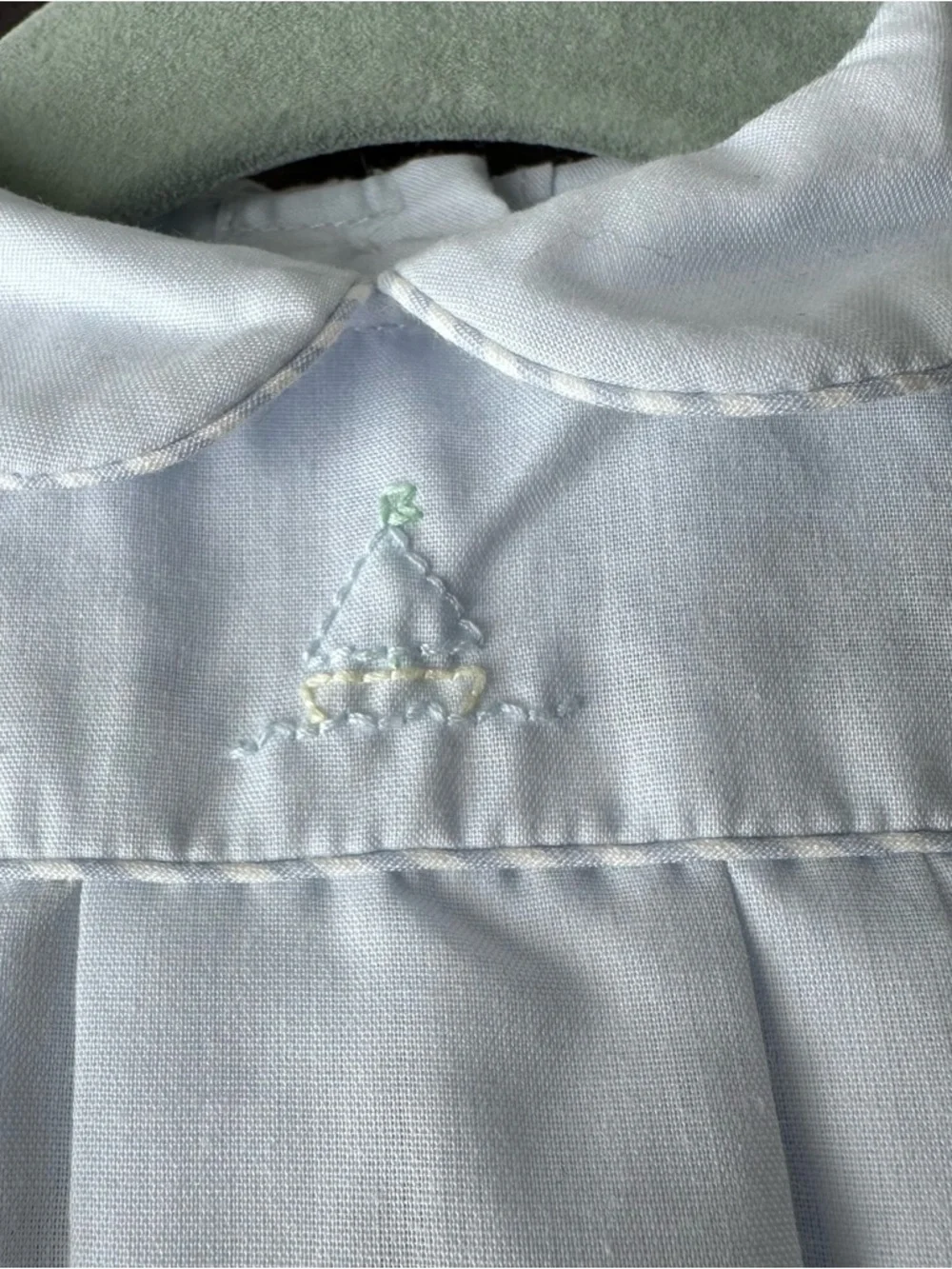 Petit Ami Light Blue Embroidered Sailboat Bubble Coastal Nautical Romper Preemie